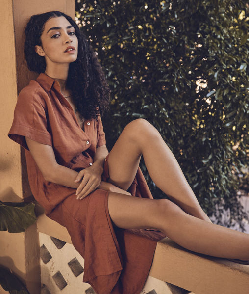Picture of NIDA PLUM CERTIFIED LINEN MIDI DRESS